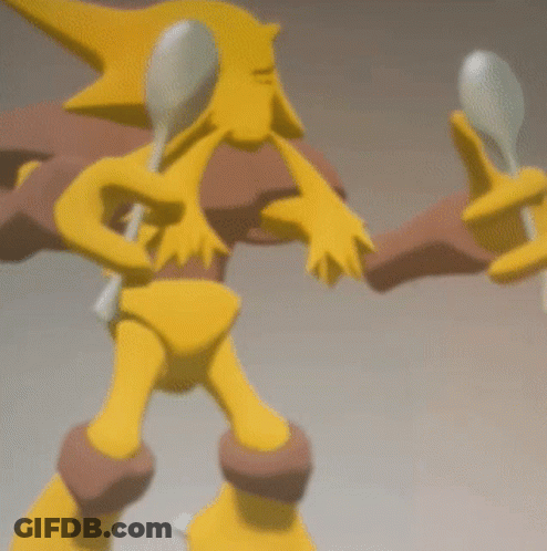 A Yellow Cartoon Character Holding A Spoon In His Hand GIF