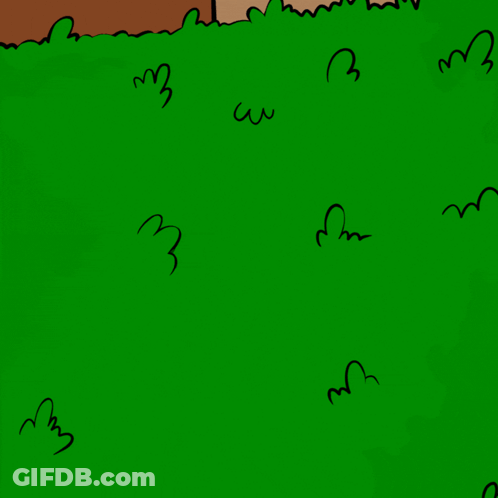 A Yellow Cartoon Character Is Hiding Behind A Lush Green Bush GIF