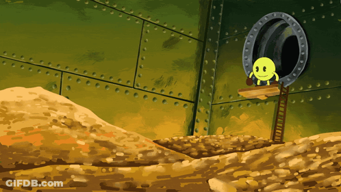 A Yellow Cartoon Character Is Looking Out Of A Hole GIF