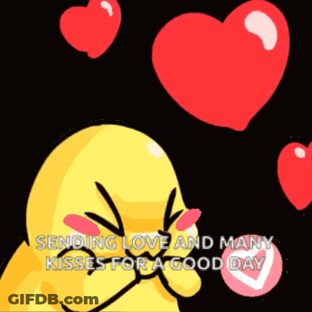 A Yellow Cartoon Character Is Sending Love And Many Kisses GIF