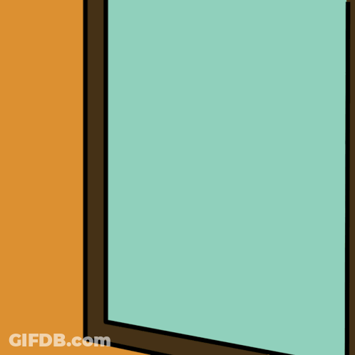 A Yellow Cartoon Character Pointing At His Reflection In The Mirror GIF