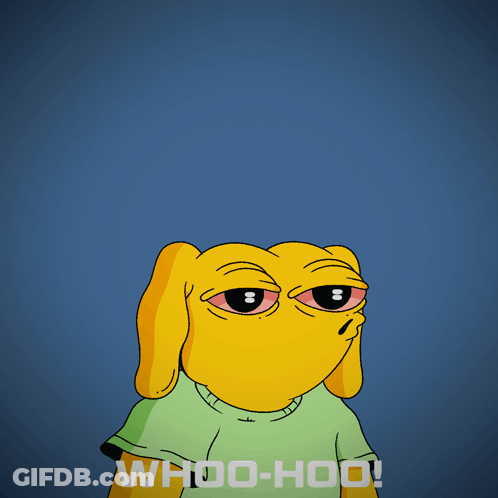 A Yellow Cartoon Character Says Whoo-Hoo On The Bottom GIF