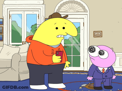 A Yellow Cartoon Character With A Hoodie That Says ' I ' On It Stands Next To A Pink Cartoon Character GIF
