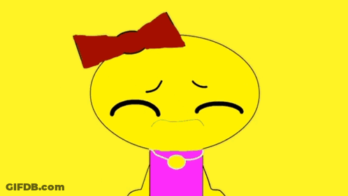 A Yellow Cartoon Character With A Red Bow On Her Head And A Green Necklace . GIF