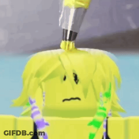 A Yellow Cartoon Character With A Sad Face Is Being Painted Yellow With A Brush . GIF