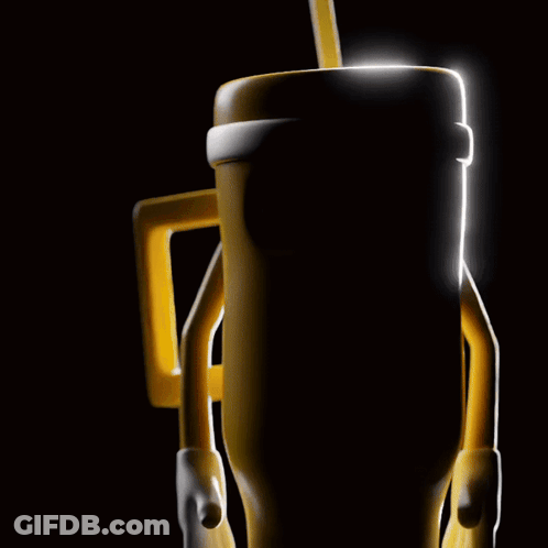 A Yellow Cartoon Character With A Straw And The Word Ta On Its Face GIF