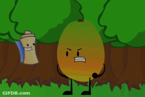 A Yellow Cartoon Character With Arms And Legs Is Standing In Front Of A Fire . GIF