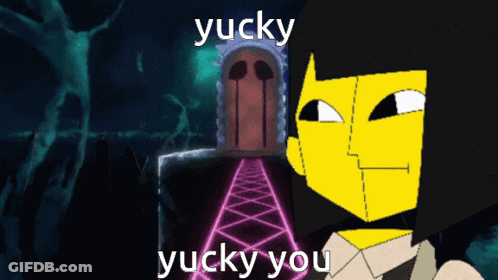 A Yellow Cartoon Character With The Words Yucky Yucky You GIF