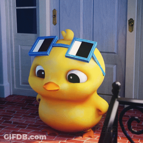 A Yellow Cartoon Duck Wearing Blue Sunglasses GIF