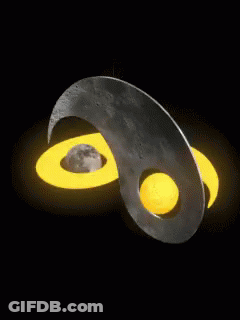 A Yellow Circle With A Hole In It Is Surrounded By A Half Moon GIF
