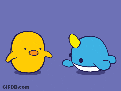 A Yellow Duck And A Blue Whale Are Dancing Together GIF