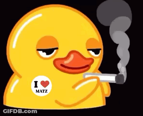 A Yellow Duck With A Sticker That Says I Heart Matz GIF