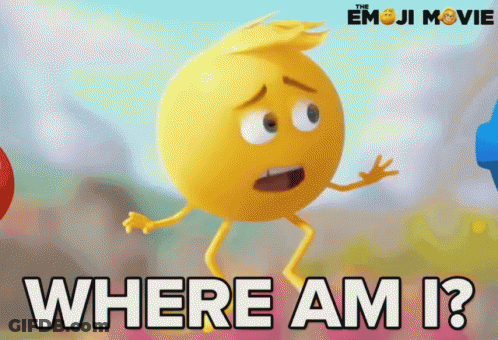 A Yellow Emoji With Arms And Legs Says Where Am I ? GIF