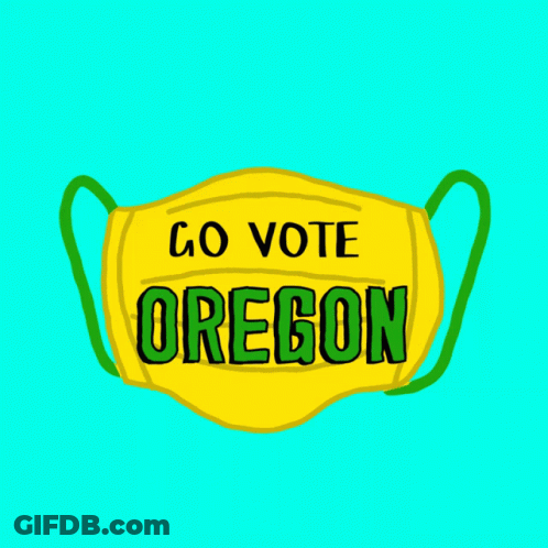 A Yellow Face Mask That Says Go Vote Oregon On It GIF
