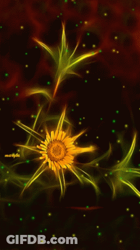 A Yellow Flower With Green Leaves Is Surrounded By Green Lights GIF