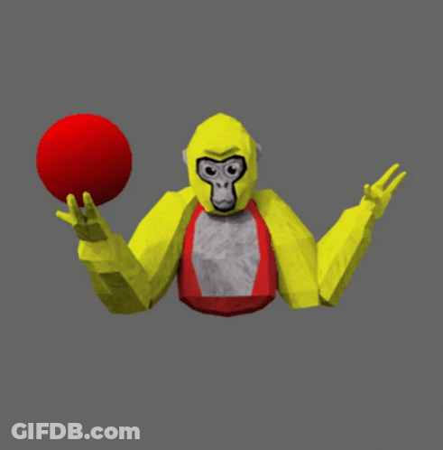 A Yellow Gorilla Is Holding A Red Ball And The Word Baller Is Above It GIF