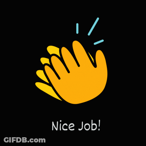 A Yellow Hand On A Black Background With The Words Nice Job GIF