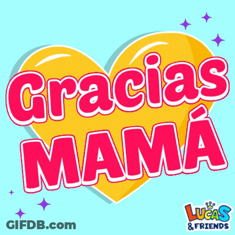 A Yellow Heart With The Words Gracias Mama Written Inside Of It GIF