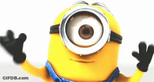 A Yellow Minion With A Big Eye And A Blue Shirt GIF