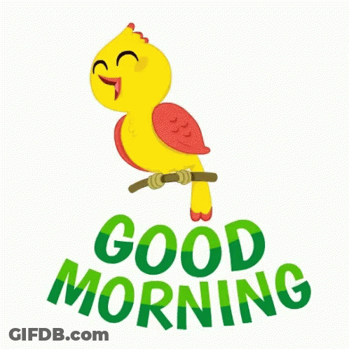 A Yellow Parrot Is Sitting On A Branch With The Words Good Morning Written Below It GIF