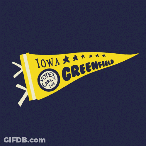 A Yellow Pennant That Says Iowa Greenfield GIF