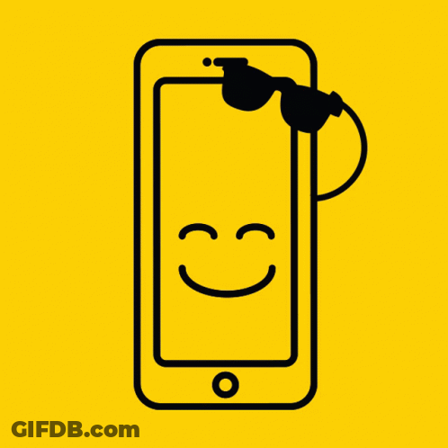 A Yellow Phone With A Smiley Face And Sunglasses On It GIF