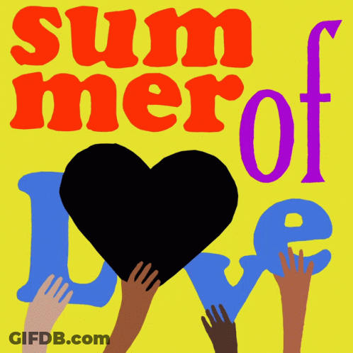 A Yellow Poster That Says Summer Of Love GIF