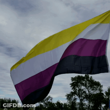 A Yellow Purple And Black Flag Flies In The Wind GIF