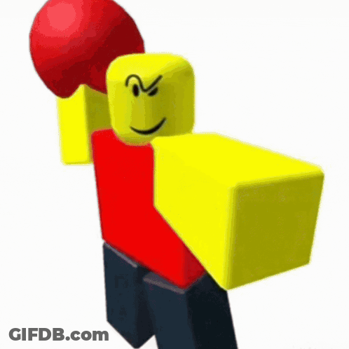 A Yellow Roblox Character Is Holding A Red Boxing Glove . GIF