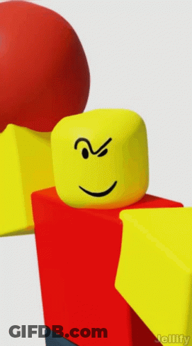 A Yellow Roblox Character With A Red Shirt And A Red Ball GIF