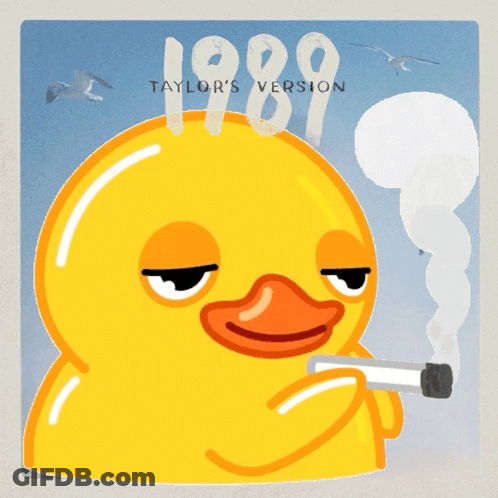 A Yellow Rubber Duck Is Smoking A Cigarette And The Year 1989 Is On The Bottom GIF