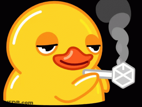 A Yellow Rubber Duck Is Smoking A Cigarette With Smoke Coming Out Of It GIF
