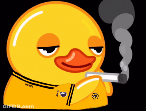 A Yellow Rubber Duck Smoking A Cigarette And Wearing A Jersey That Says Die Pack GIF