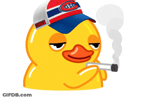 A Yellow Rubber Duck Wearing A Canadiens Hat Smoking A Cigarette GIF