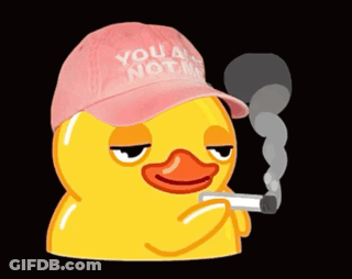 A Yellow Rubber Duck Wearing A Pink Hat That Says You Are Not Me GIF