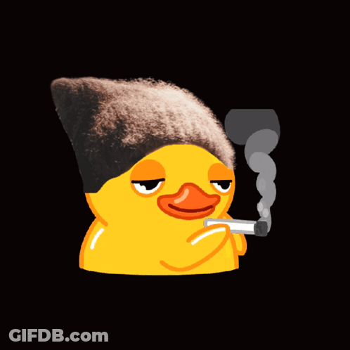 A Yellow Rubber Duck With A Black Hat Smoking A Cigarette GIF