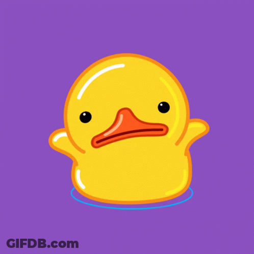 A Yellow Rubber Duck With A Red Beak Is On A Purple Background GIF