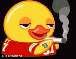 A Yellow Rubber Duck With The Number 13 On It Smoking A Cigarette GIF