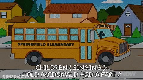 A Yellow School Bus From Springfield Elementary Is Parked On The Side Of The Road GIF