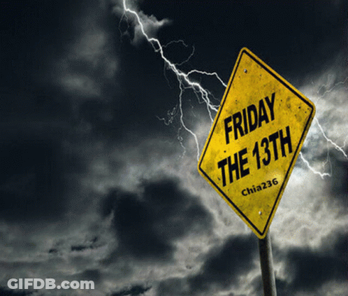 A Yellow Sign That Says Friday The 13Th GIF