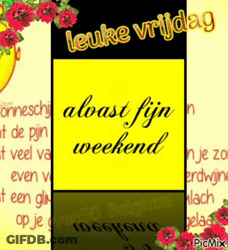 A Yellow Sign That Says Leuke Vrijdag On It GIF