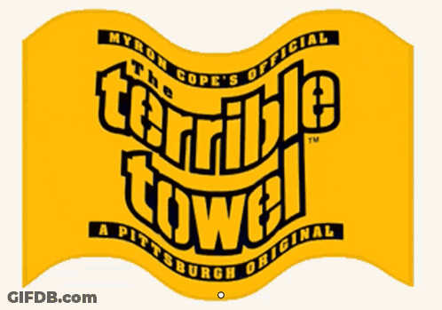 A Yellow Sign That Says The Terrible Towel On It GIF