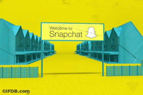 A Yellow Sign That Says " Welcome To Snapchat " On It GIF