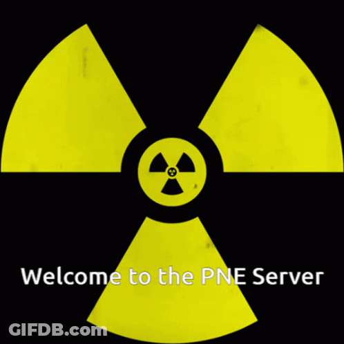 A Yellow Sign With A Nuclear Symbol And The Words Welcome To The Pne Server Underneath It GIF