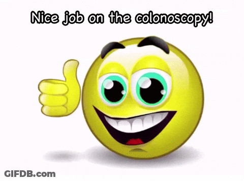 A Yellow Smiley Face Giving A Thumbs Up With The Words Nice Job On The Colonoscopy GIF