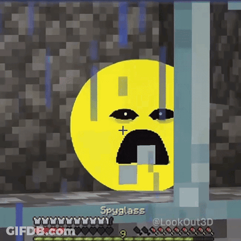 A Yellow Smiley Face In A Minecraft Game With The Name Spyglass GIF