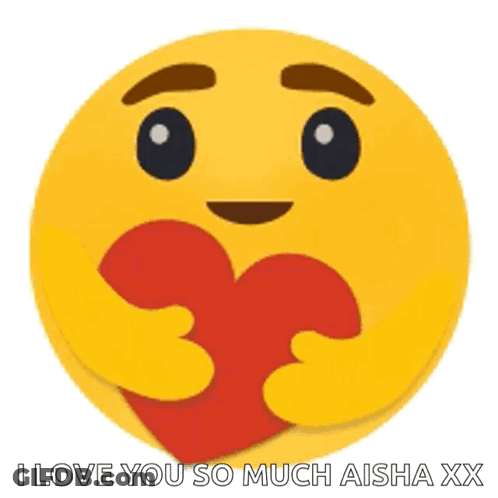 A Yellow Smiley Face Is Hugging A Red Heart With The Words I Love You So Much Aisha Xx Below It GIF