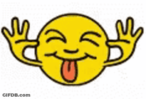 A Yellow Smiley Face Is Sticking Its Tongue Out And Making A Peace Sign With Its Hands . GIF