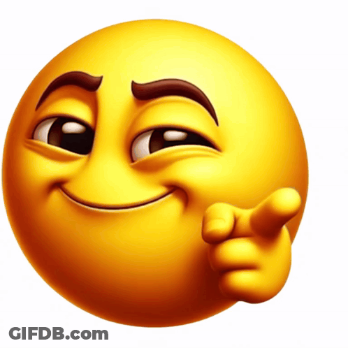 A Yellow Smiley Face Pointing At The Camera With A White Background GIF