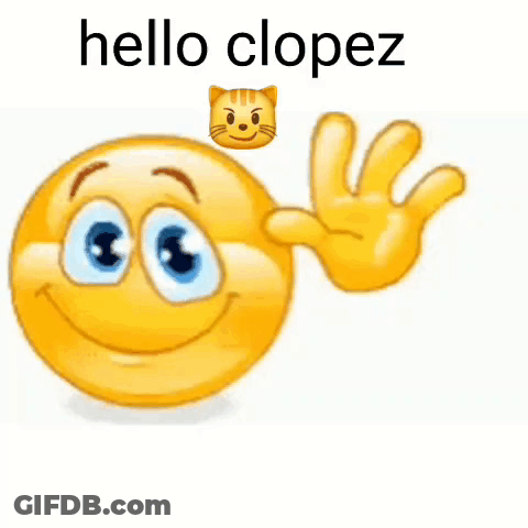 A Yellow Smiley Face Says Hello Clopez With A Cat Emoji GIF